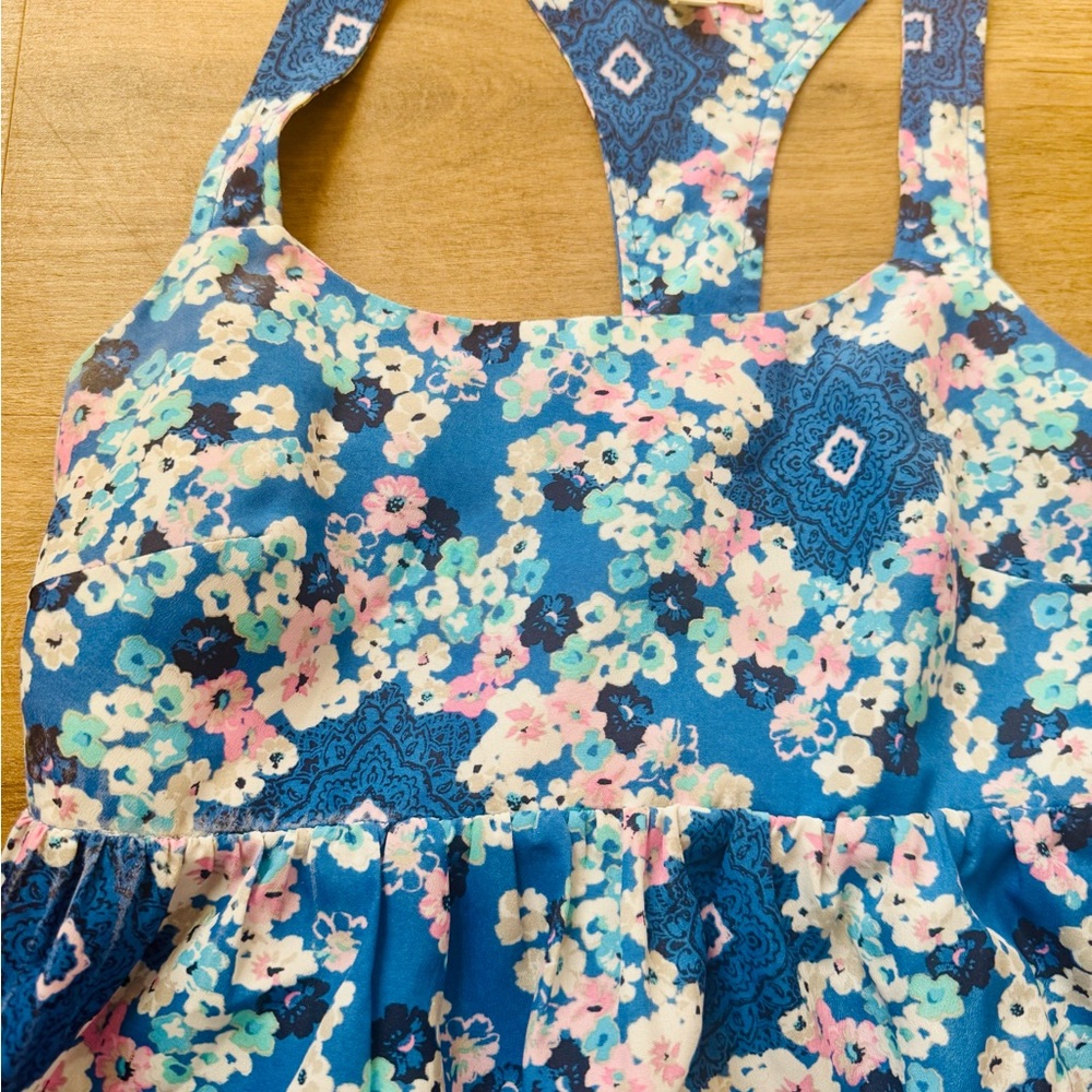 Vintage Y2K Love, Fire Blue and Pink Floral Racerback Maxi Dress
